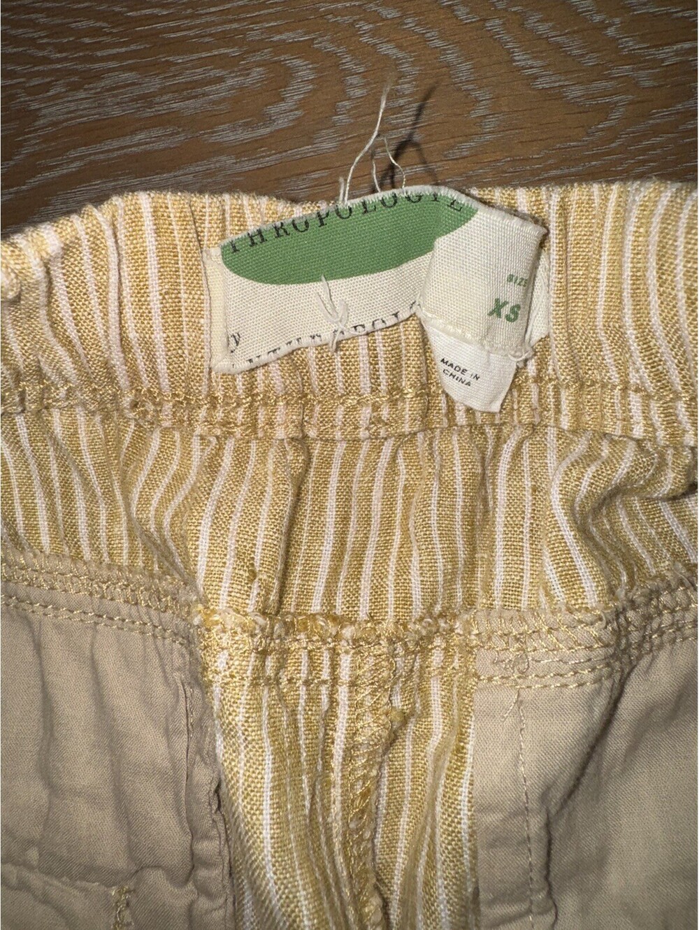 Anthropologie Linen Yellow Striped Pants 26.5" Embroidered SIZE XS Beach Summer - Picture 4 of 8